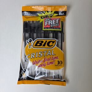 Vintage 1997 BIC Cristal Black Ballpoint Pens NOS 10 Pack Sealed Made in USA